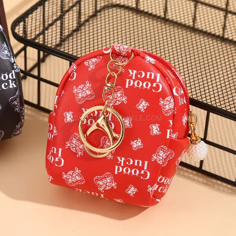 Chic Chinese Style Miniature PU Leather Backpack Keychain Coin Pouch