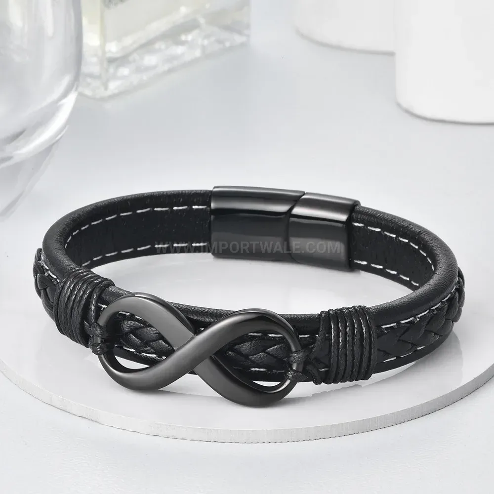 Bold Woven Leather Infinity Symbol Bracelet With Magnetic Clasp