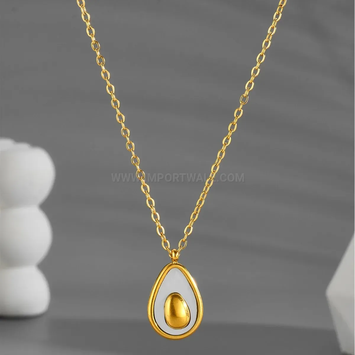 Modern Gold Plated Titanium Steel Avocado Pendant Cross Chain Necklace