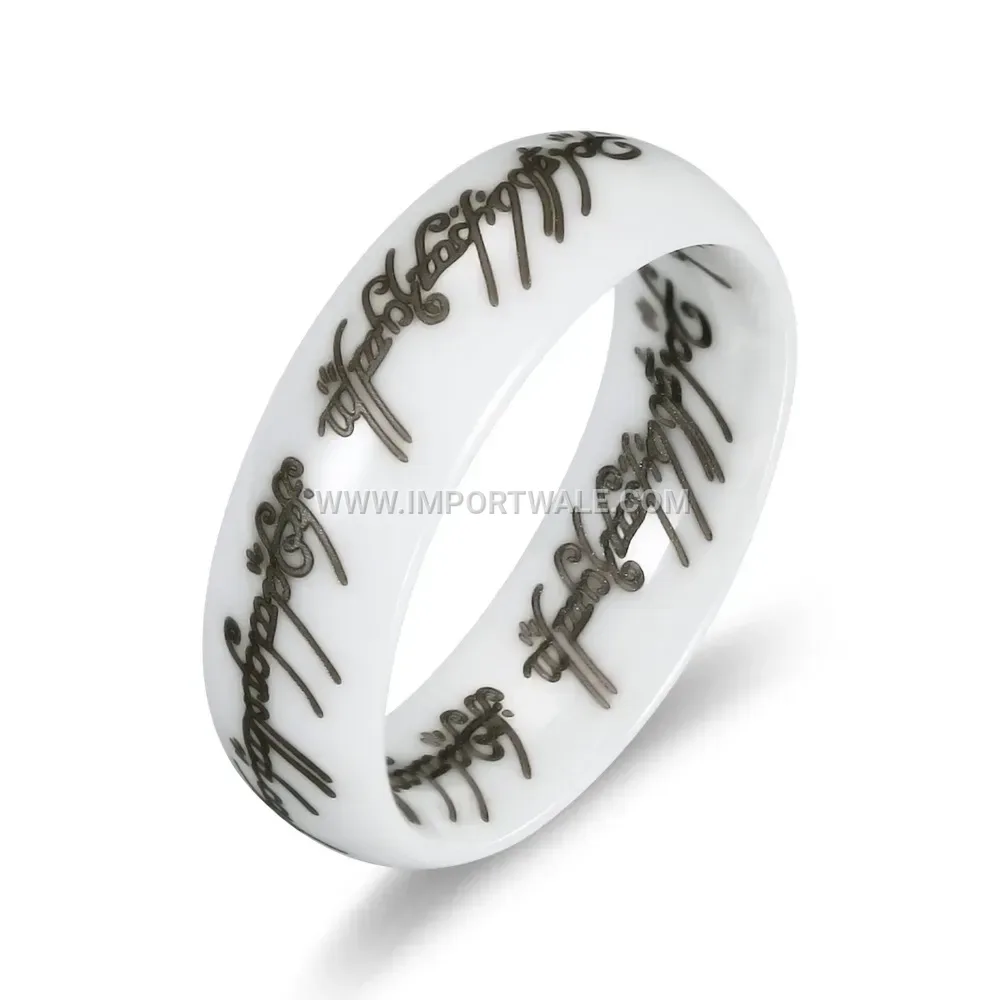 Polished Laser Engraved Ceramic Band Ring