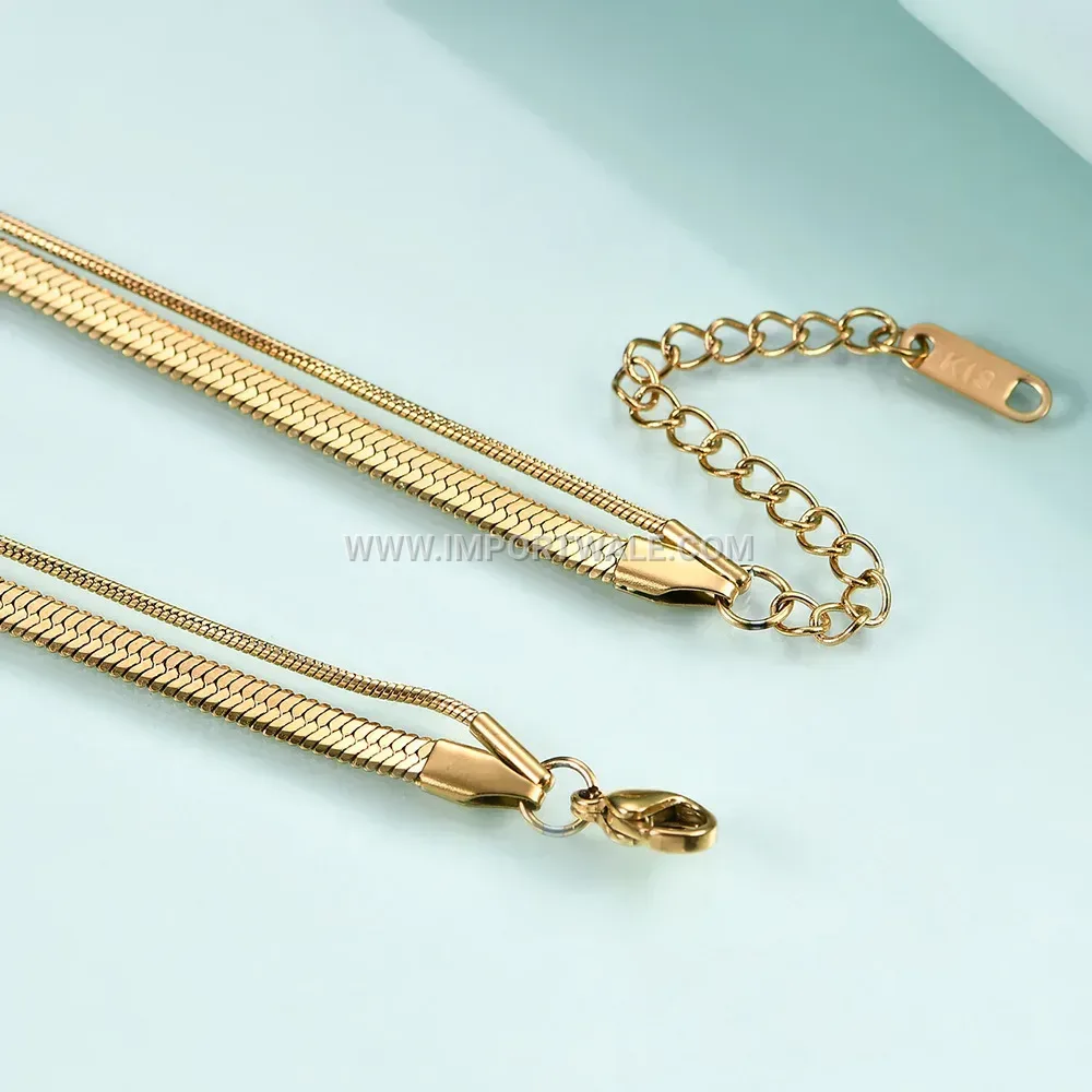 Double Layered Gold Plated Stainless Steel Snake Chain Necklace