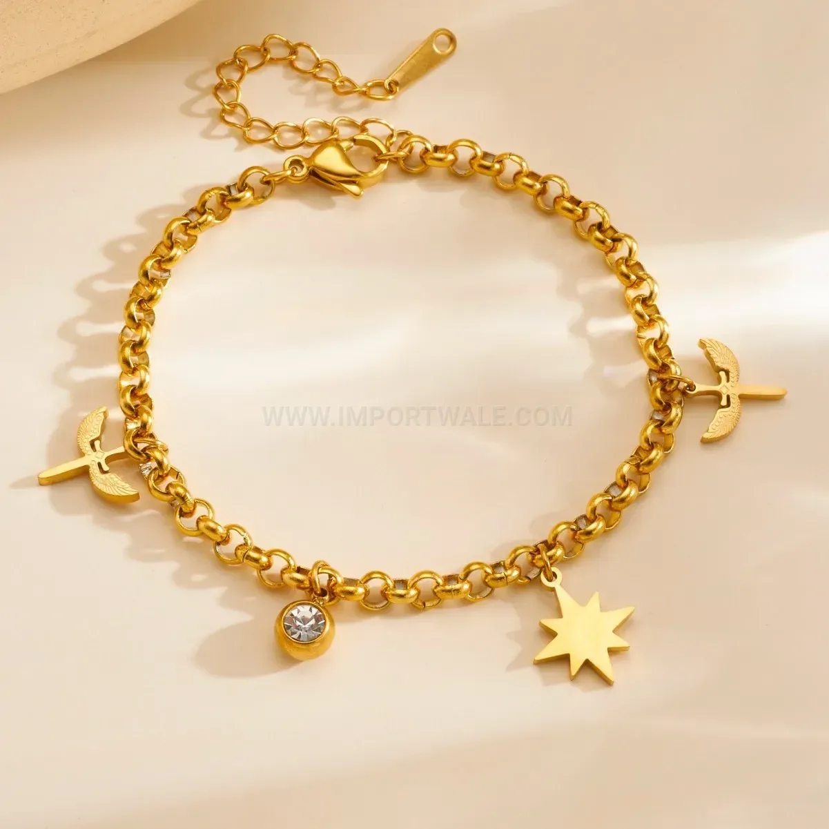 North Star Crystal Stainless Steel Dainty Charm Bracelet