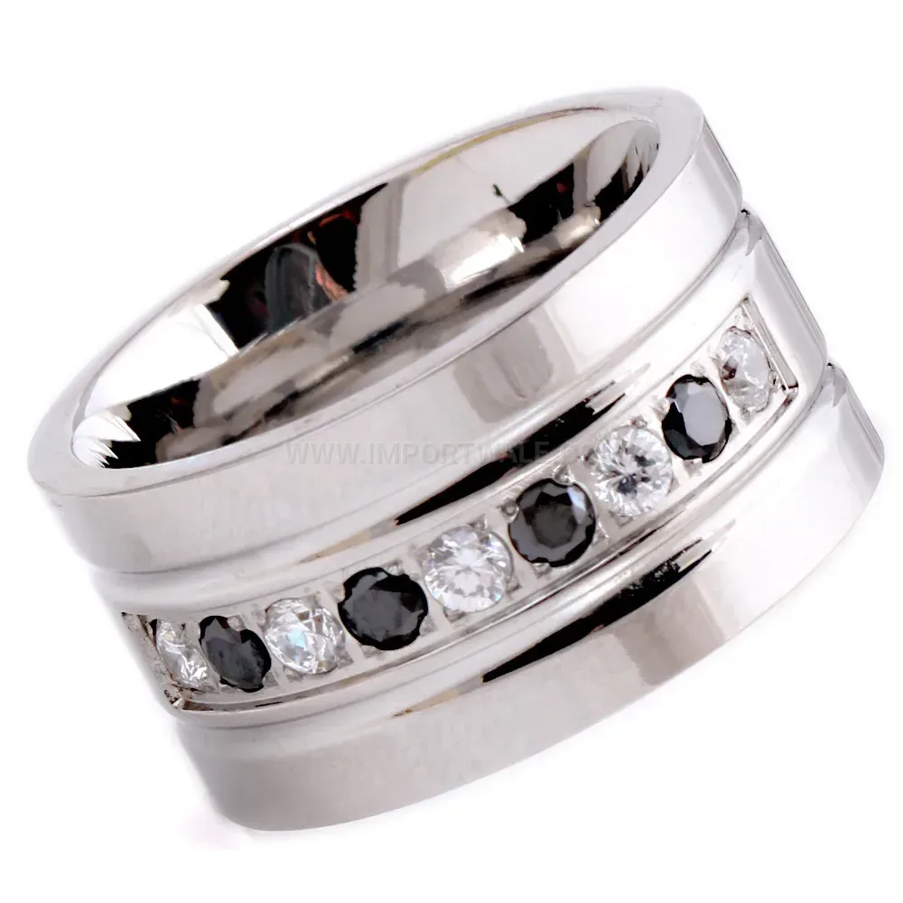 Two Tone Zircon Inlaid Stainless Steel Band Ring