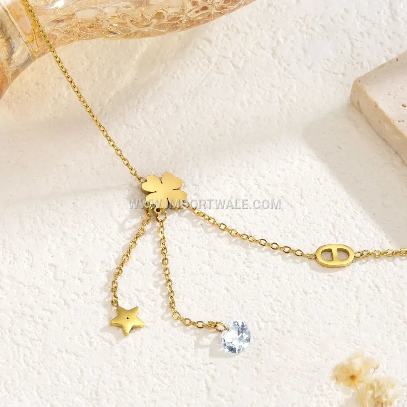 Titanium Steel Clover Tassel Premium Anklet Anti Tarnish
