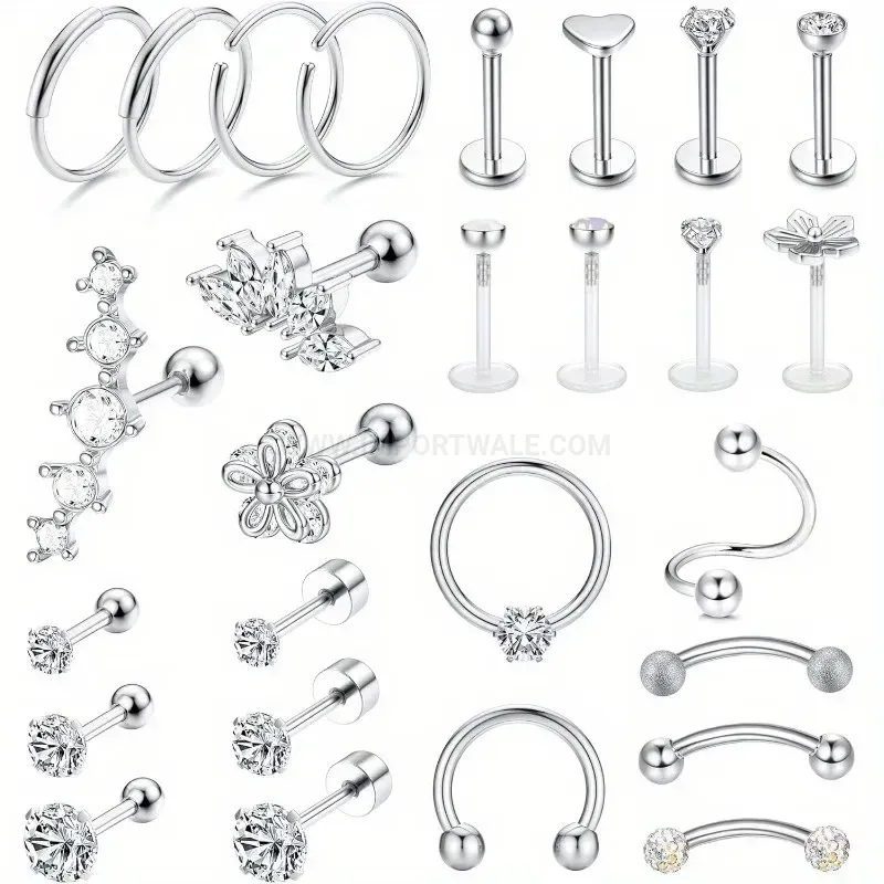 Trendy Stainless Steel Zircon Micro-Pave Body Piercing Jewelry Set