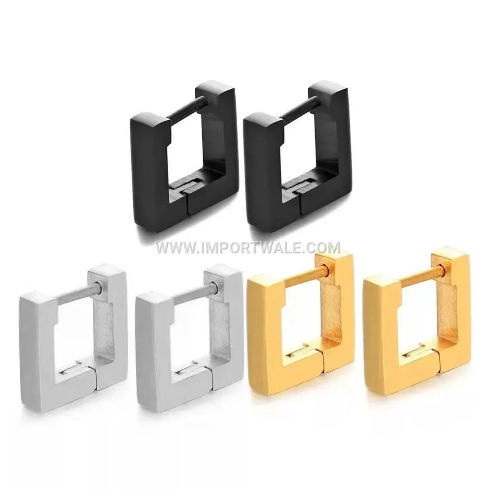 Minimalist Stainless Steel Square Cutout Hoop Earrings