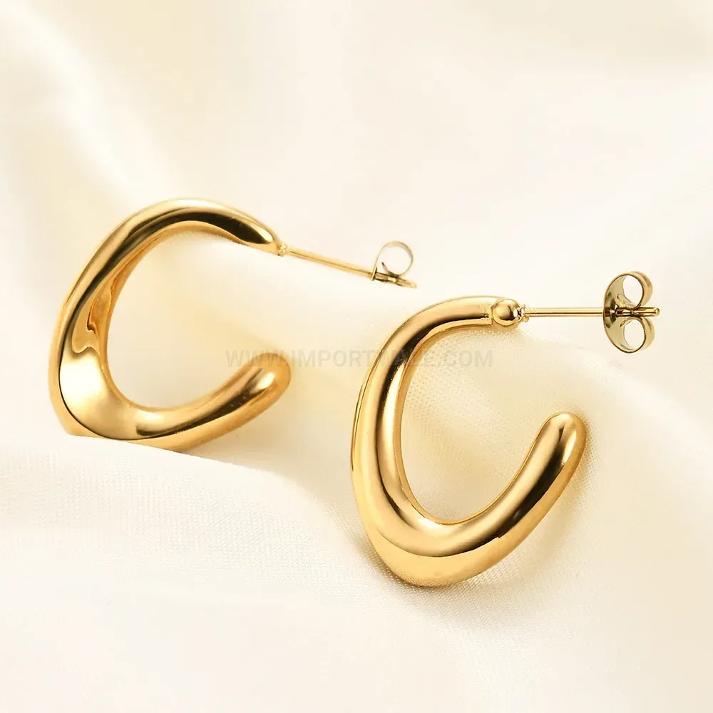Classic Irregular Open U Shape Stainless Steel Cast Earrings