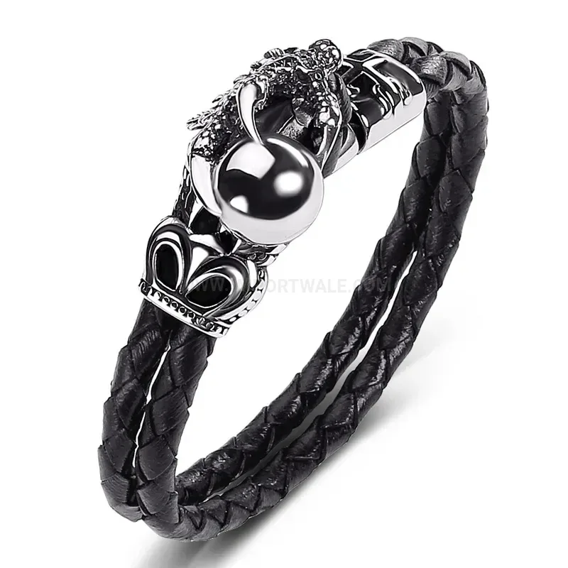 Elegant Double-Strand Eagle Claw Leather Stainless Steel Men Wrap Bracelet