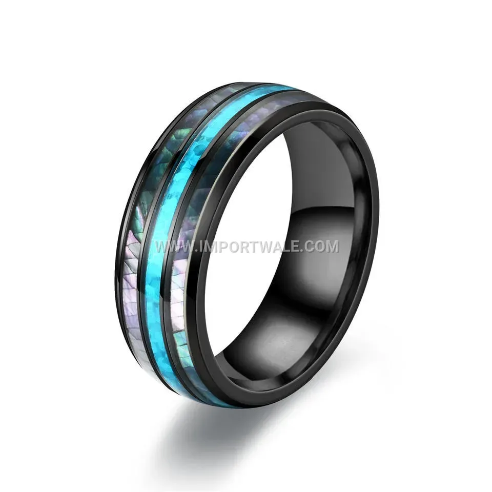 Stainless Steel Shell Inlay Wood Grain Ring