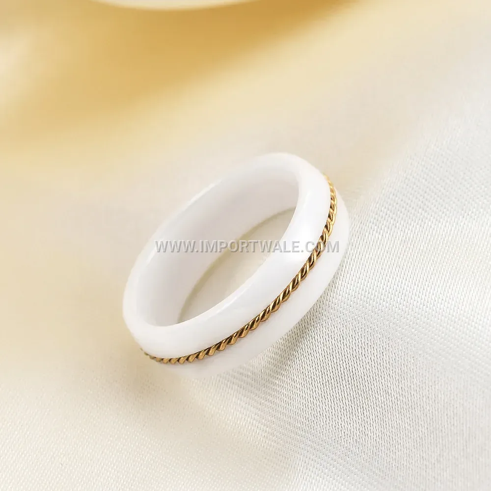 Gold Inlaid Stainless Steel Chain Ceramic 6mm Ring
