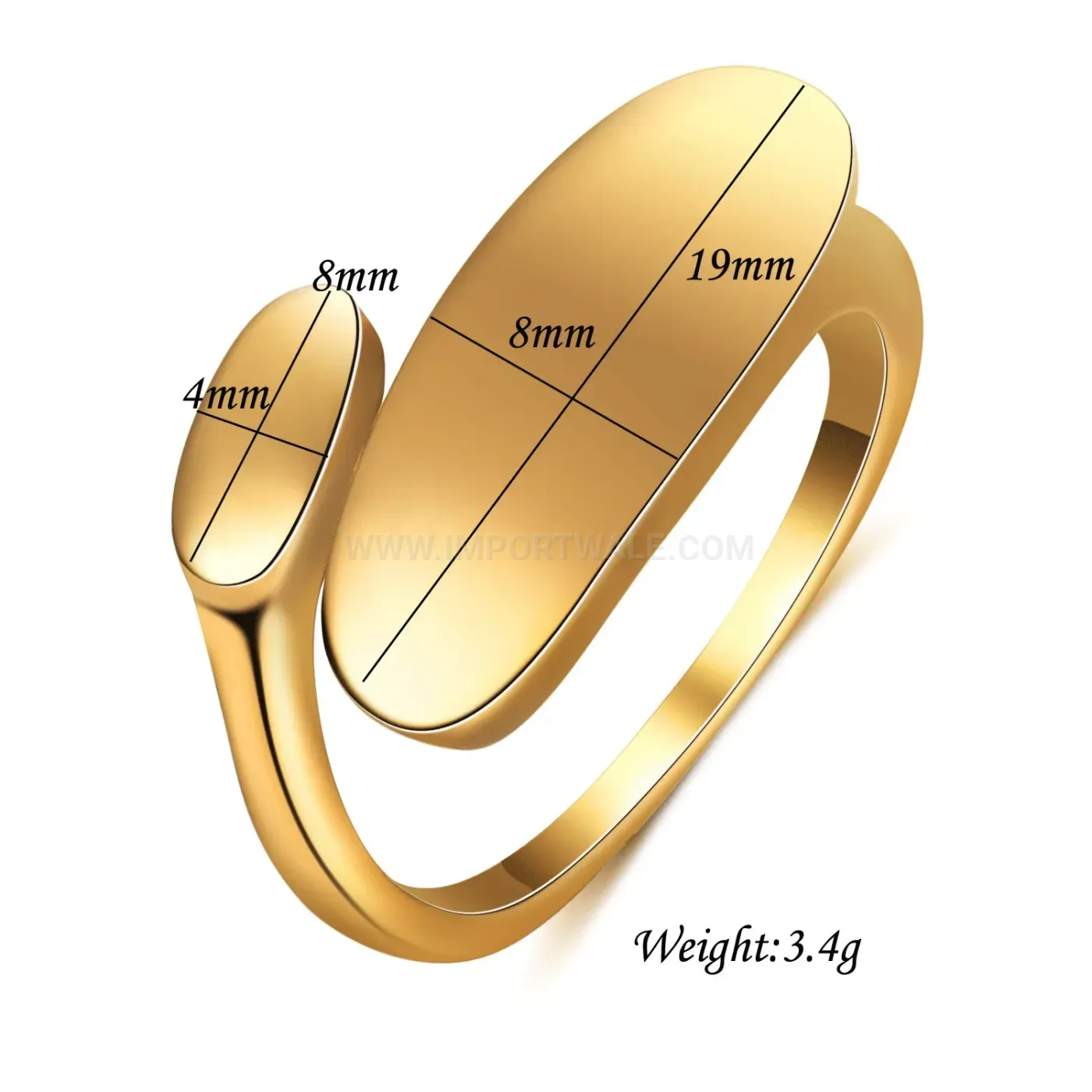 Fashion Polished 18K Gold Plated Stainless Steel Open Ring