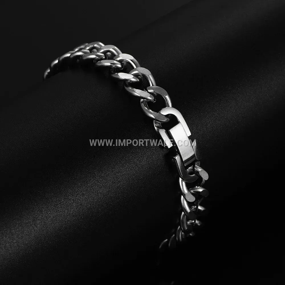 Vintage Style 8mm Stainless Steel Cuban Chain Bracelet