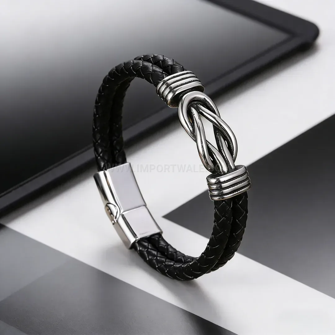 Chic Braided Faux Leather Wristband with Alloy Magnetic Clasp