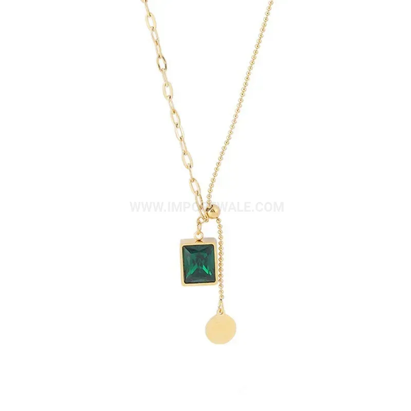 Chic Adjustable Gold Titanium Steel Green Stone Pendant Necklace