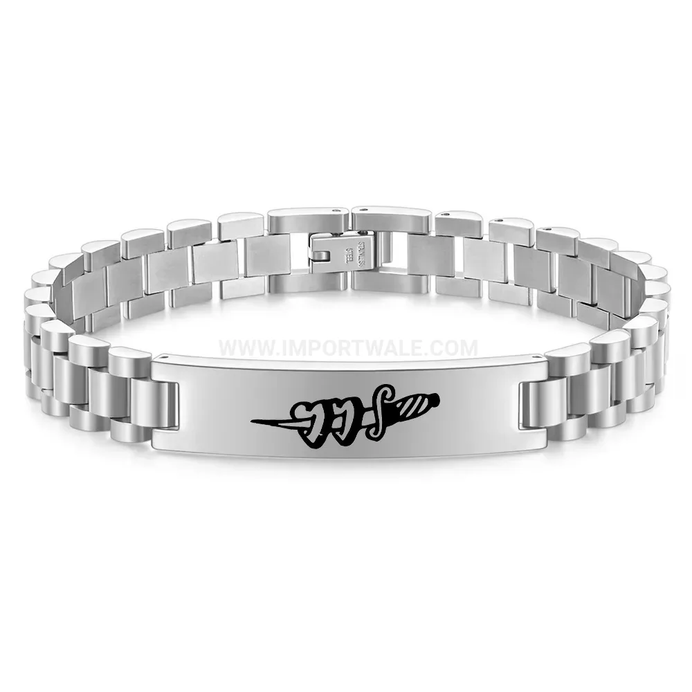 Men's 10mm Stainless Steel Heart Dagger Watch Band Link Bracelet