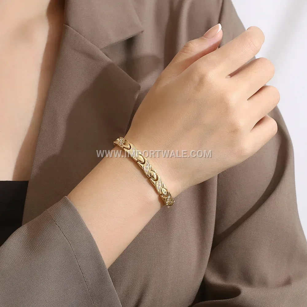 Titanium Steel Fish Motif Crystal Magnetic Bracelet