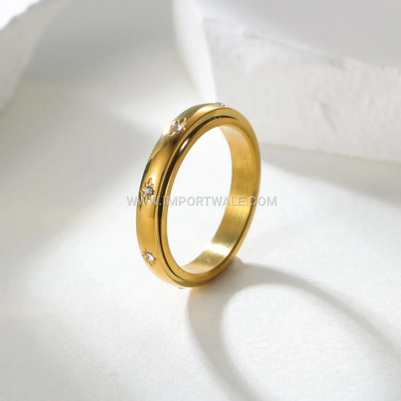 Rotating Zircon Stainless Steel Minimalist Band Ring