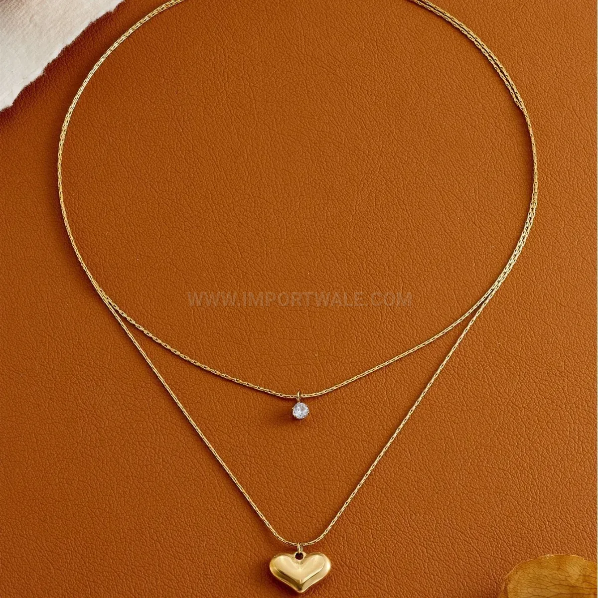 Stylish Titanium Steel Double Layered Crystal Heart Pendant Necklace