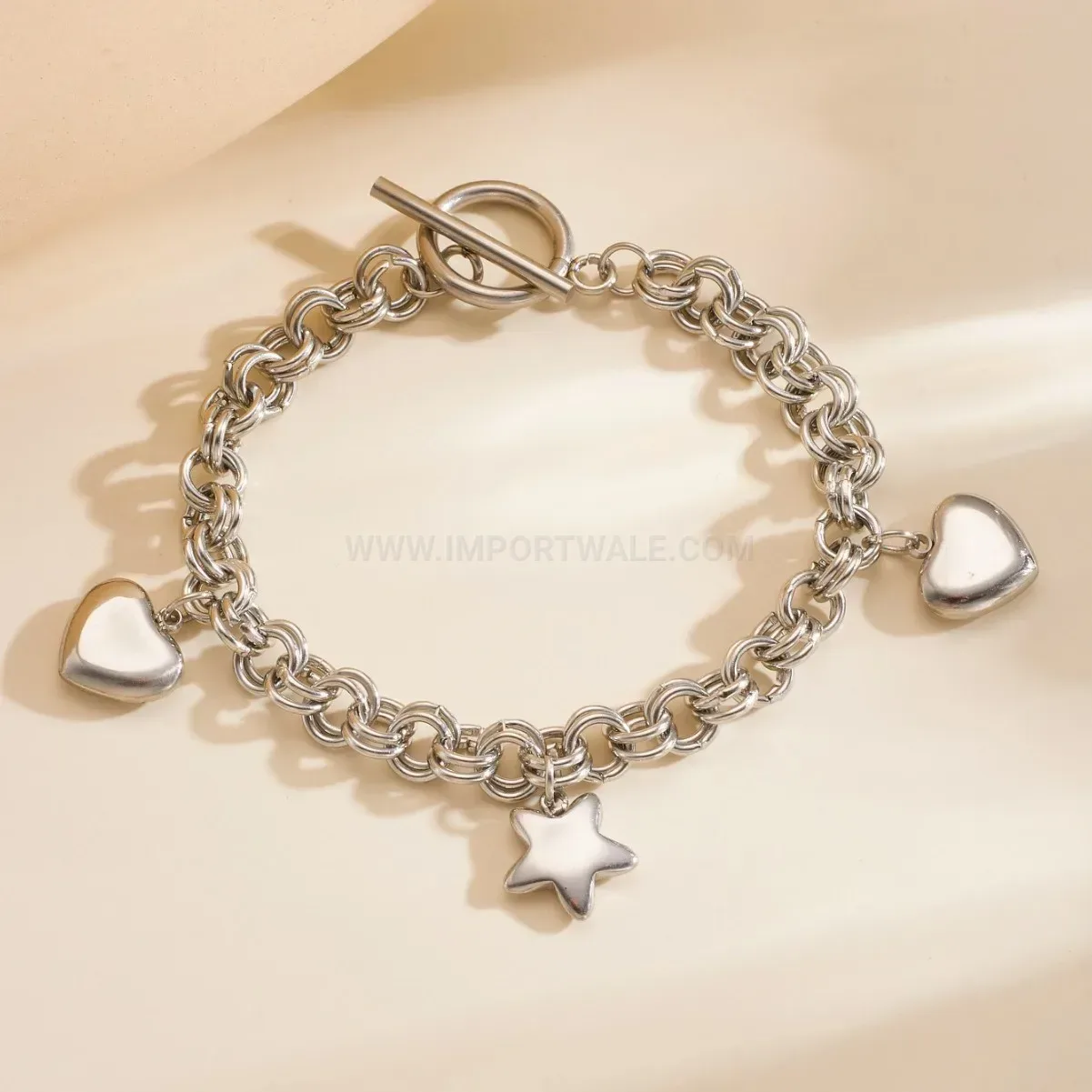Stainless Steel Heart and Star Cuban Twist Chain Bracelet