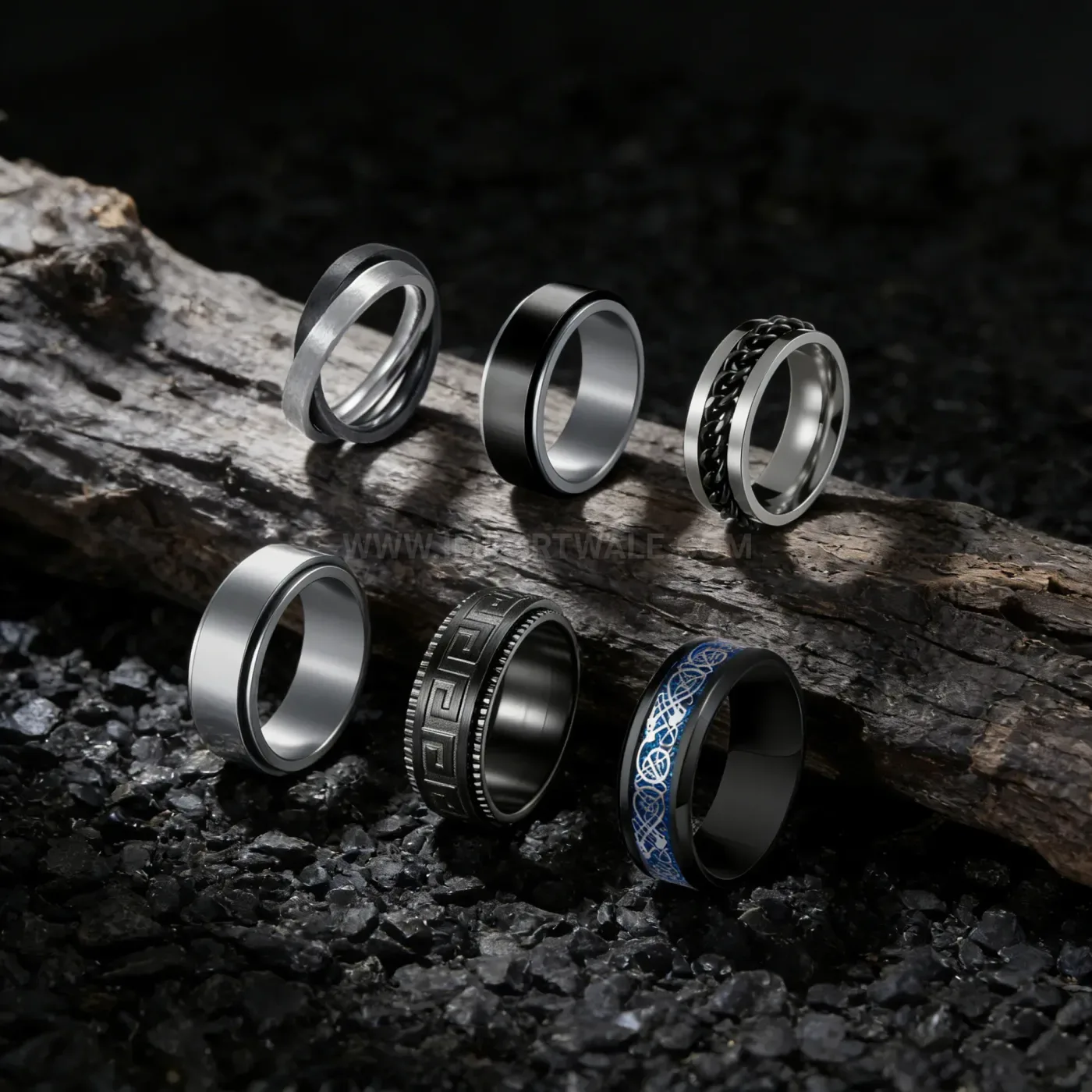 Interlocking Chain Stainless Steel Spinner Ring Set