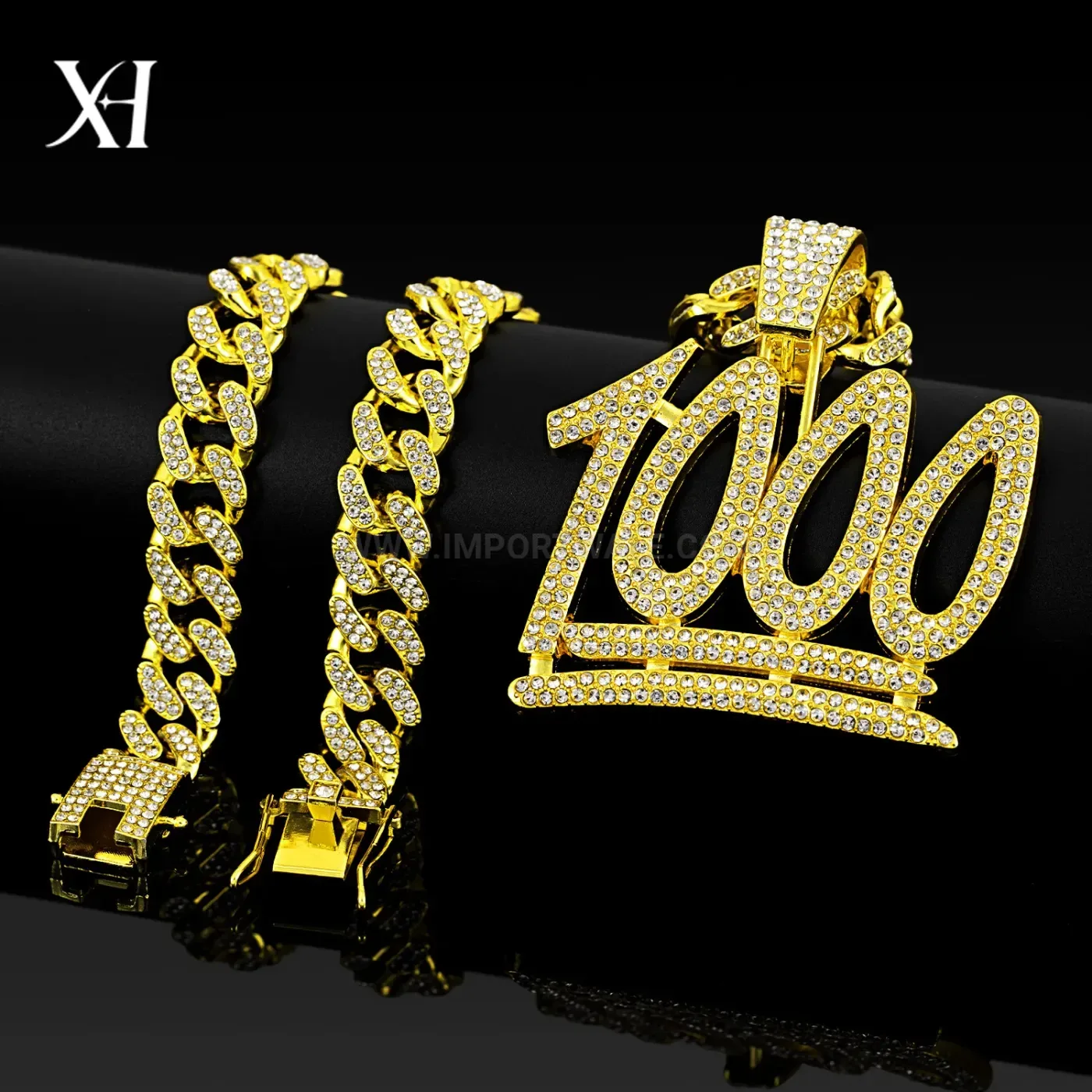Stylish Rhinestone 1000 Number Pendant Cuban Link Necklace