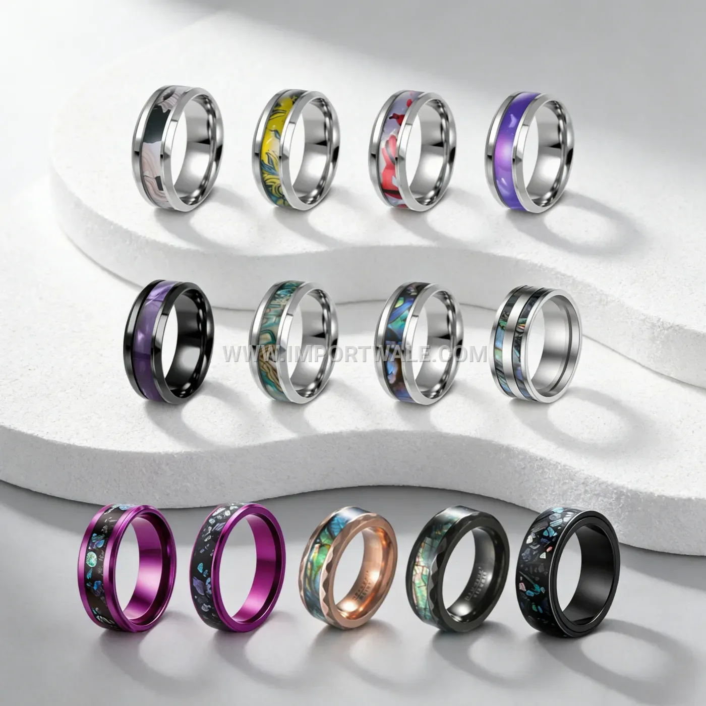 Faux Opal and Abalone Shell Inlay Stainless Steel Ring