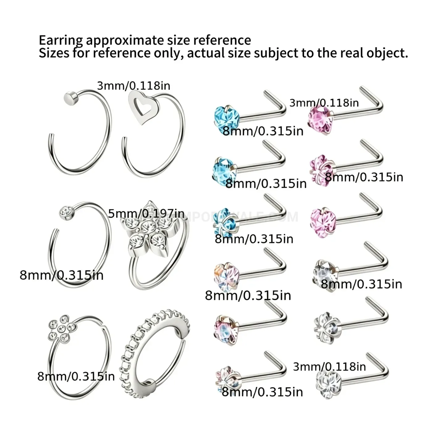 Stylish Stainless Steel L Shaped Nose Stud and Hoop Body Piercing Set