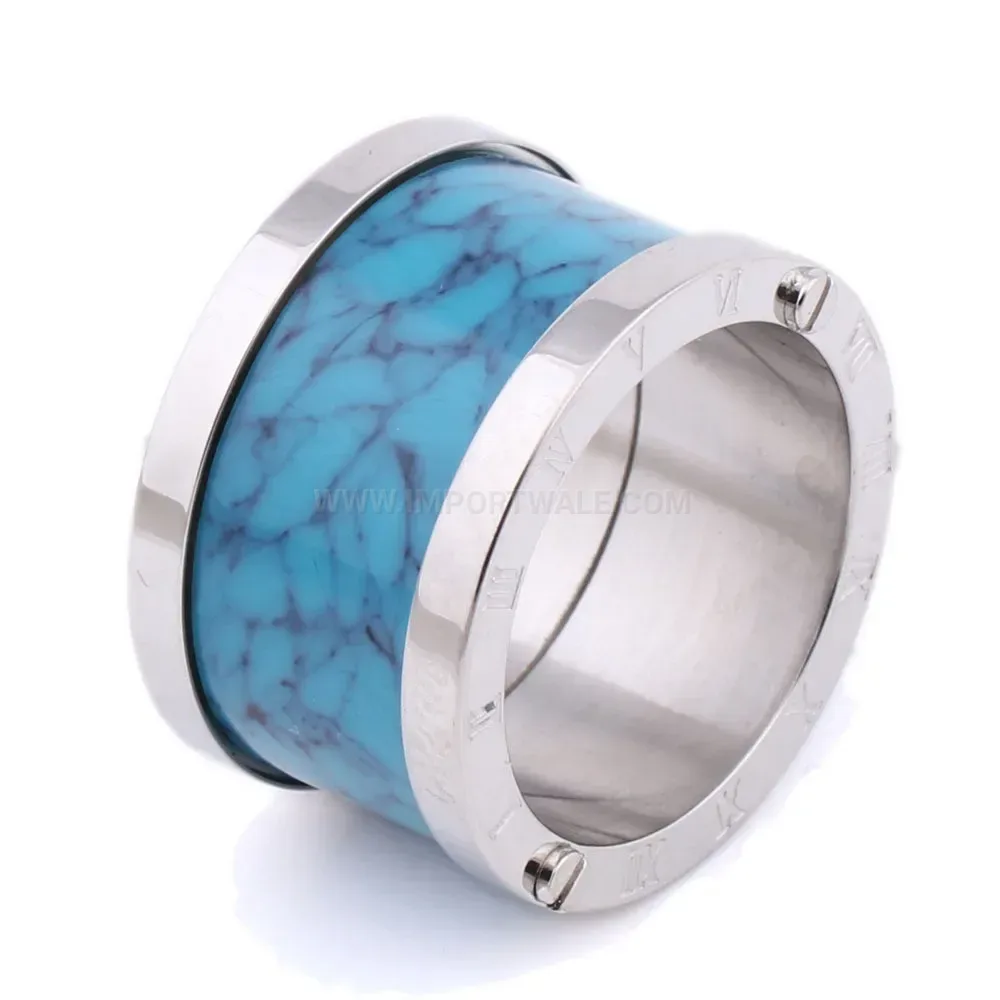Fashion Turquoise Inlaid Polished Stainless Steel Band Ring