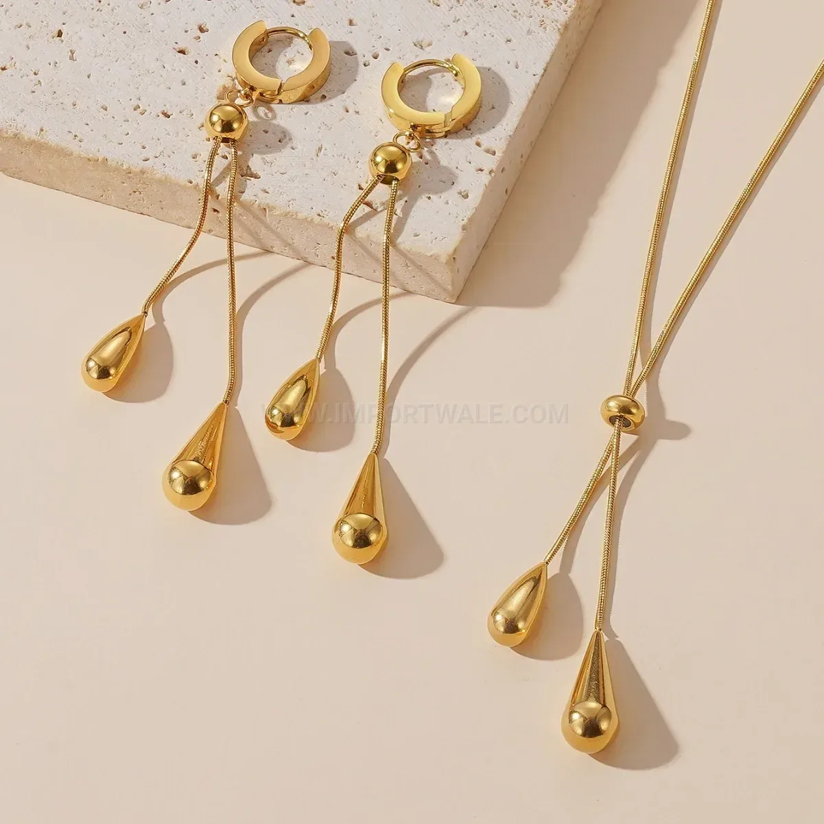 Stylish Sleek Teardrop Fringe Snake Chain Necklace And Earrings Set