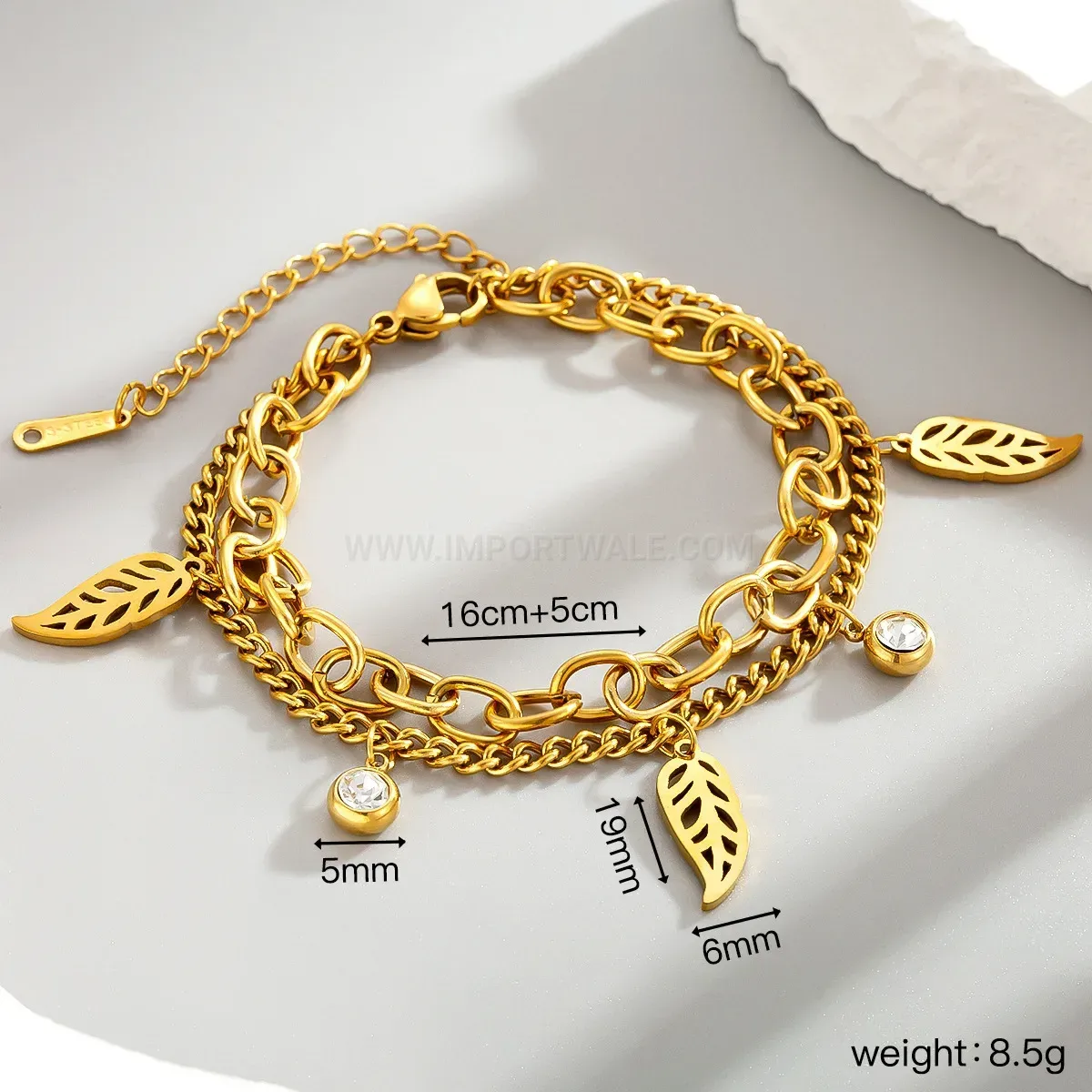 Elegant Gold Plated Stainless Steel Cutout Leaf Link Bracelet