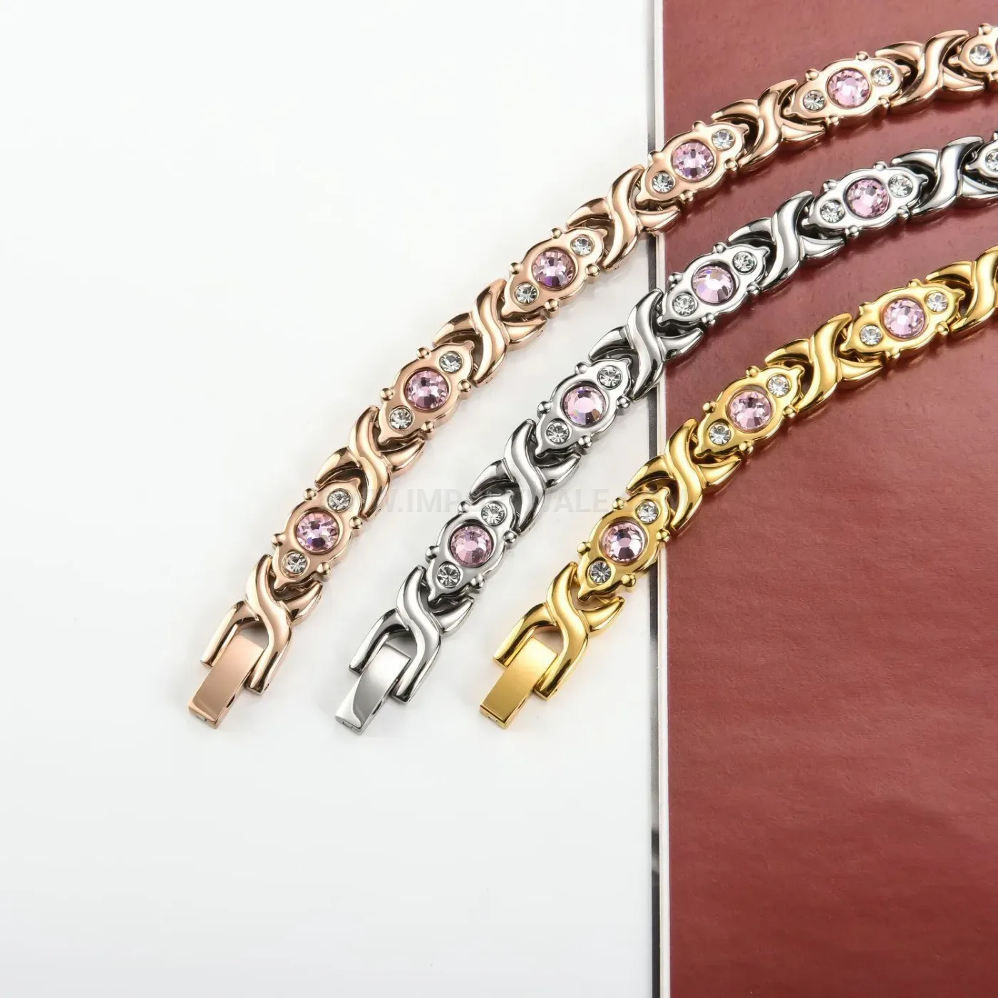Modern Sparkling Zirconia Titanium Steel Bio Magnetic Bracelet