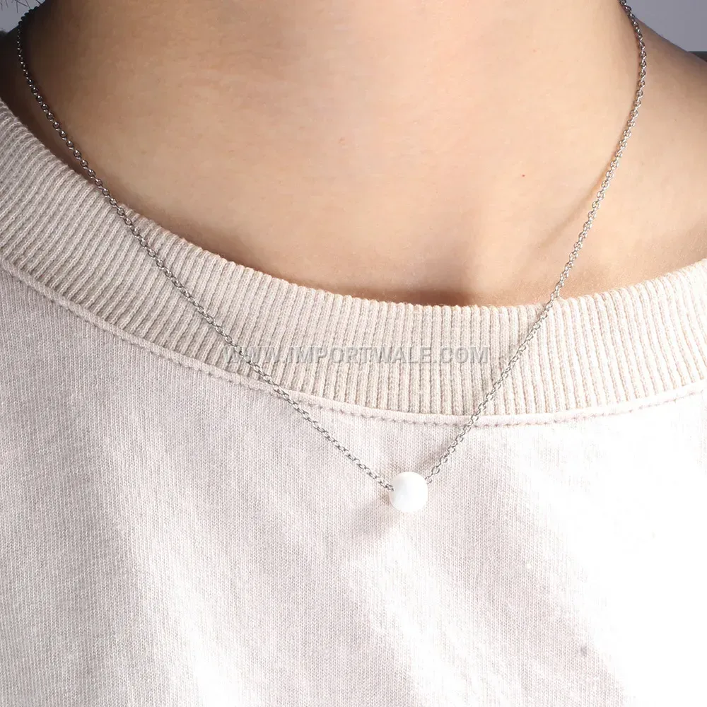 Minimalist Ceramic Sphere Pendant Stainless Steel Chain Necklace