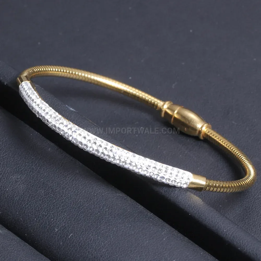 Triple Layer Snake Chain Stainless Steel Crystal Bangle with Magnetic Closure