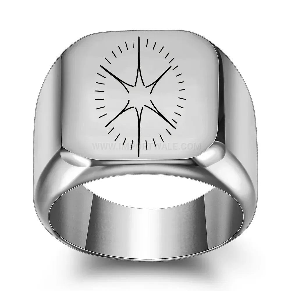 Fashion Laser Engraved Star Compass Square Stainless Steel Ring