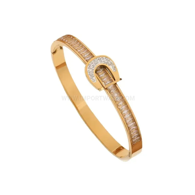 Elegant Crystal Pavé U-Shape Titanium Steel Bangle Bracelet