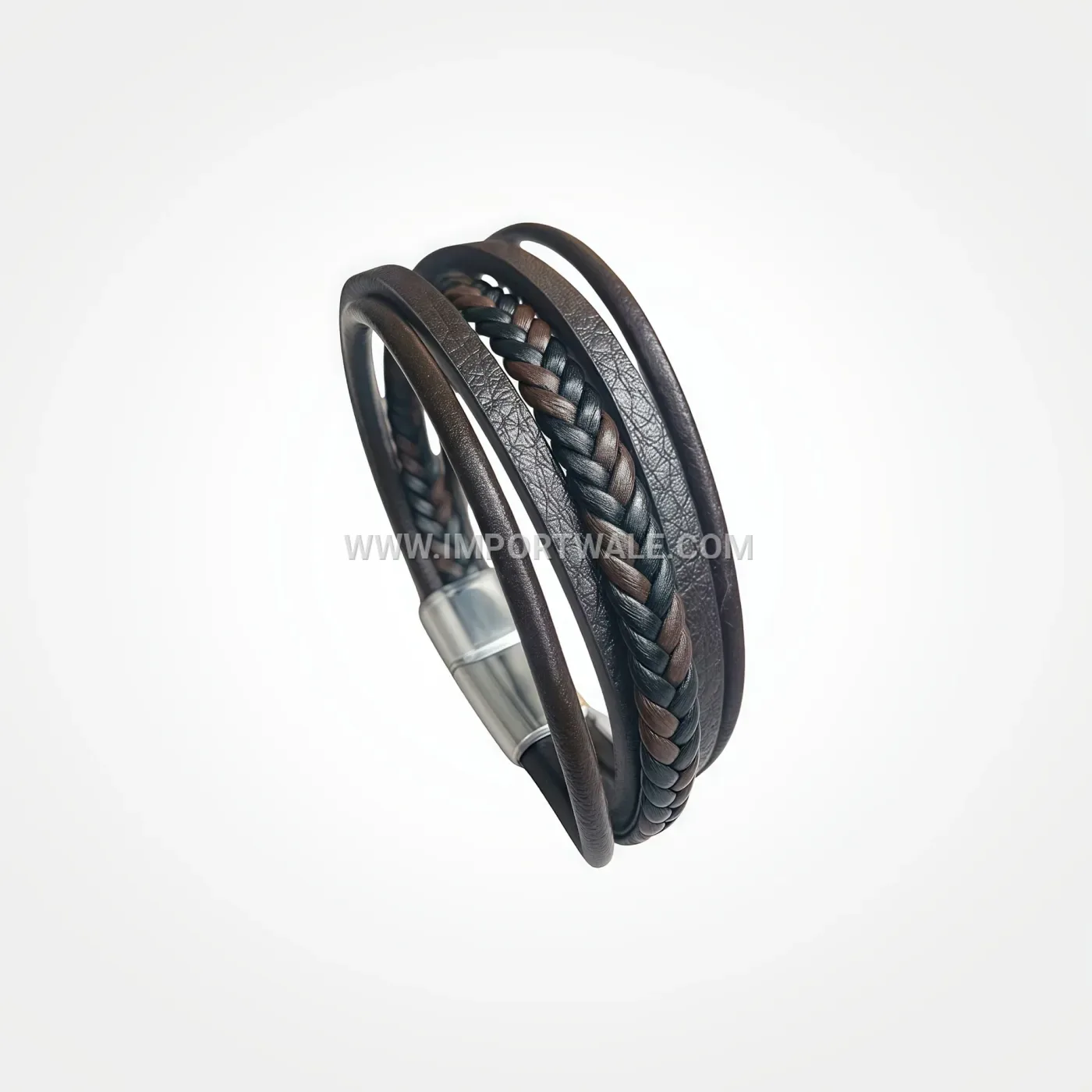 Handmade Multi-Strand Braided Leather Cuff Bracelet with Sleek Metal Clasp