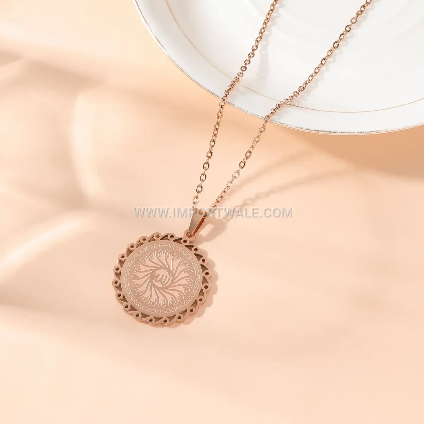 Calligraphy Sun Medallion Stainless Steel Pendant Necklace