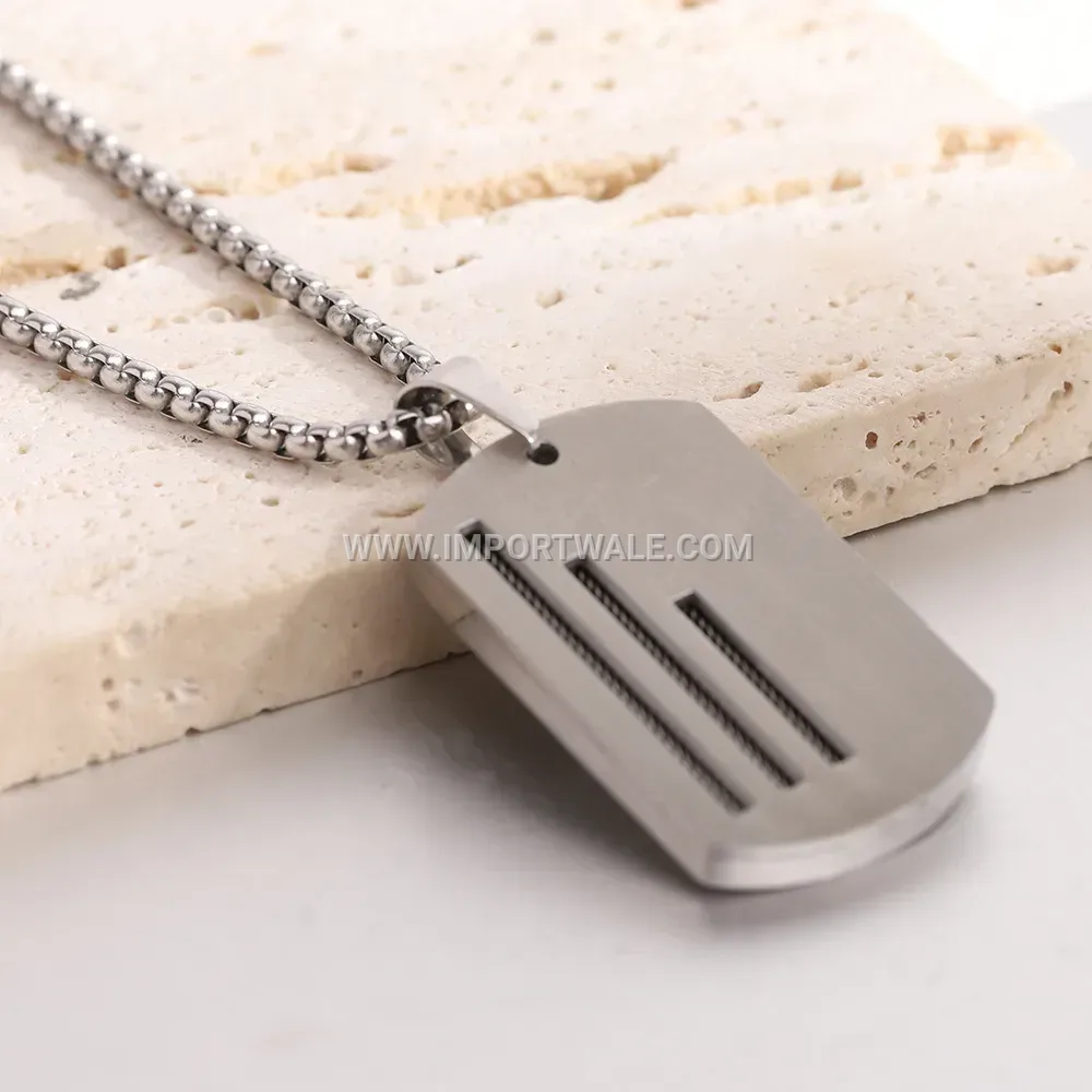 Geometric Stainless Steel Triple Military Tag Pendant Necklace for Men