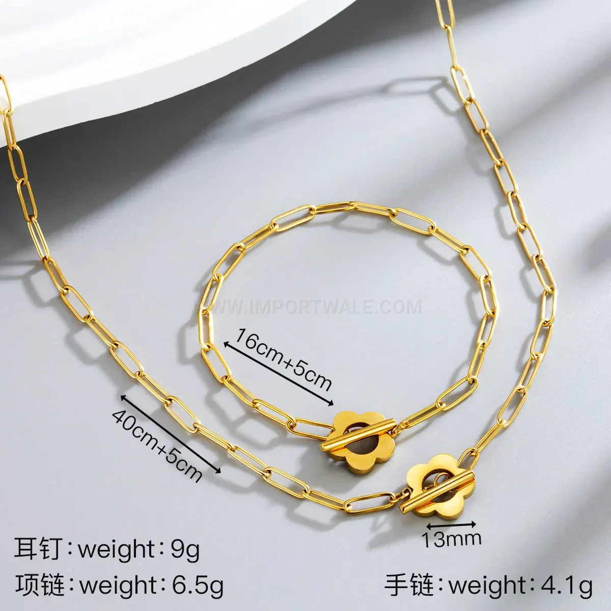 Geometric Plum Blossom Toggle Clasp Chain Jewelry Set