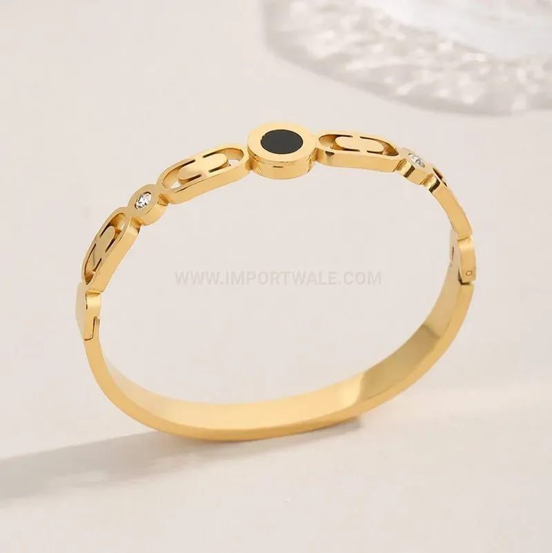 Trendy Hollow Circular Black Shell Titanium Steel Bangle Bracelet