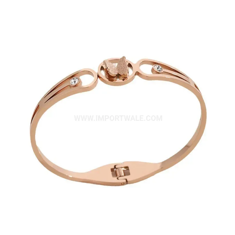 Chic Crystal Cutout Butterfly Titanium Steel Open Bangle