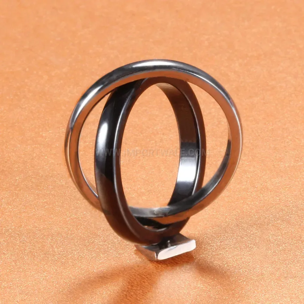 Crossed Black Ceramic and Stainless Steel Zircon Ring