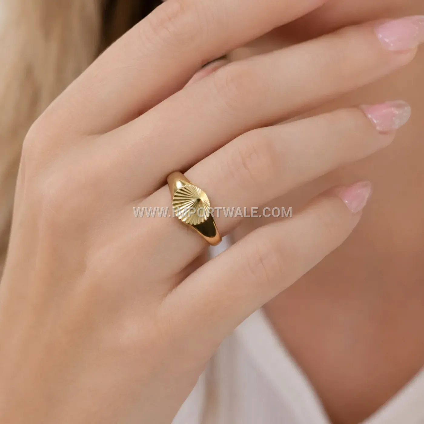 Sunburst Embossed Oval Stainless Steel Signet Ring