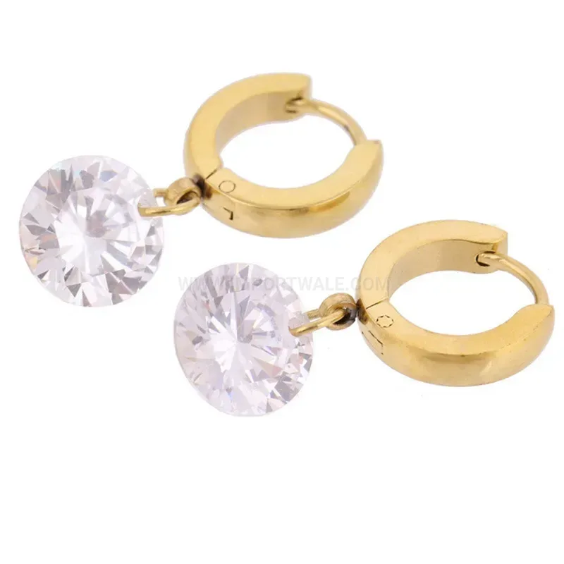 Chic Gold Plated Cutout Zircon Stainless Steel Huggie Hoop Earrings
