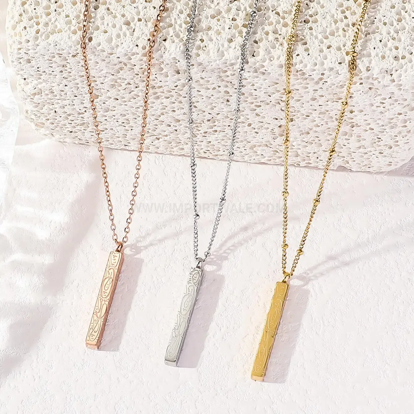 Modern Geometric Pillar Stainless Steel Gold Plated Religious Pendant Necklace