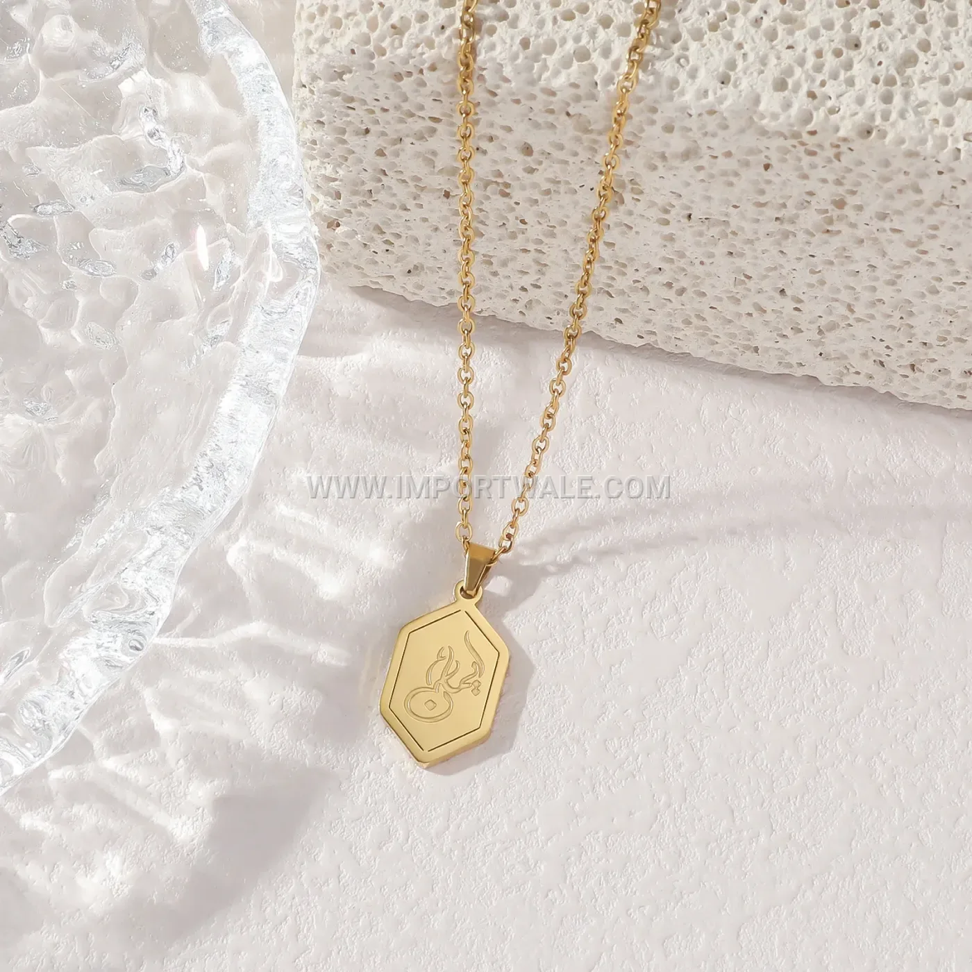 Geometric Stainless Steel Islamic Allah Calligraphy Pendant Necklace