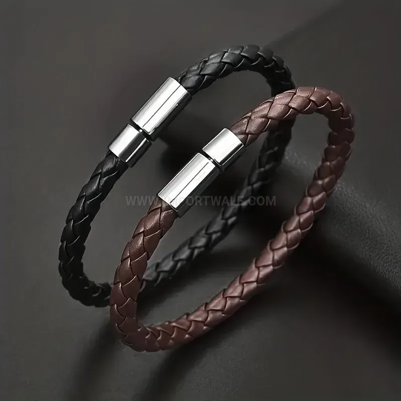 Stylish Handcrafted Braided Leather Vintage Unisex Wristband Bracelet