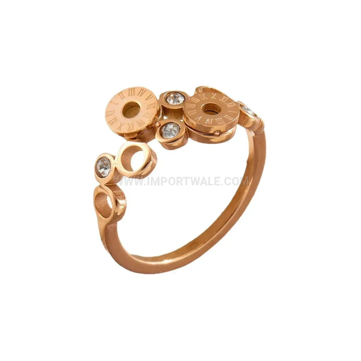 Roman Numeral Cutout Rhinestone Titanium Steel Ring
