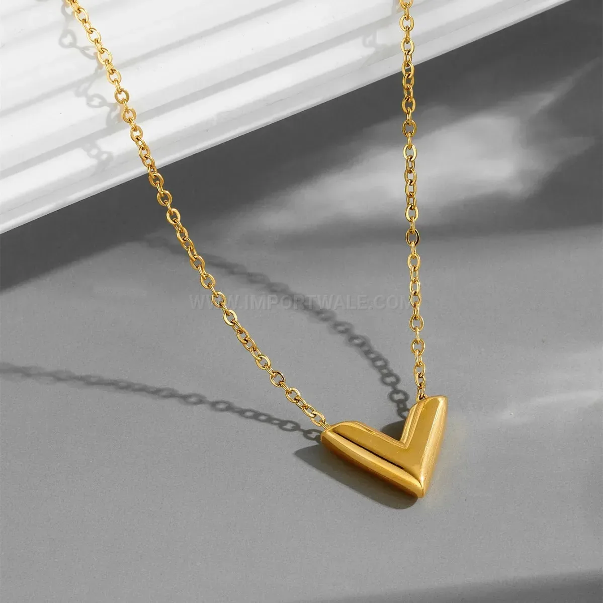 Gold Plated Stainless Steel Letter V Pendant Jewelry Set
