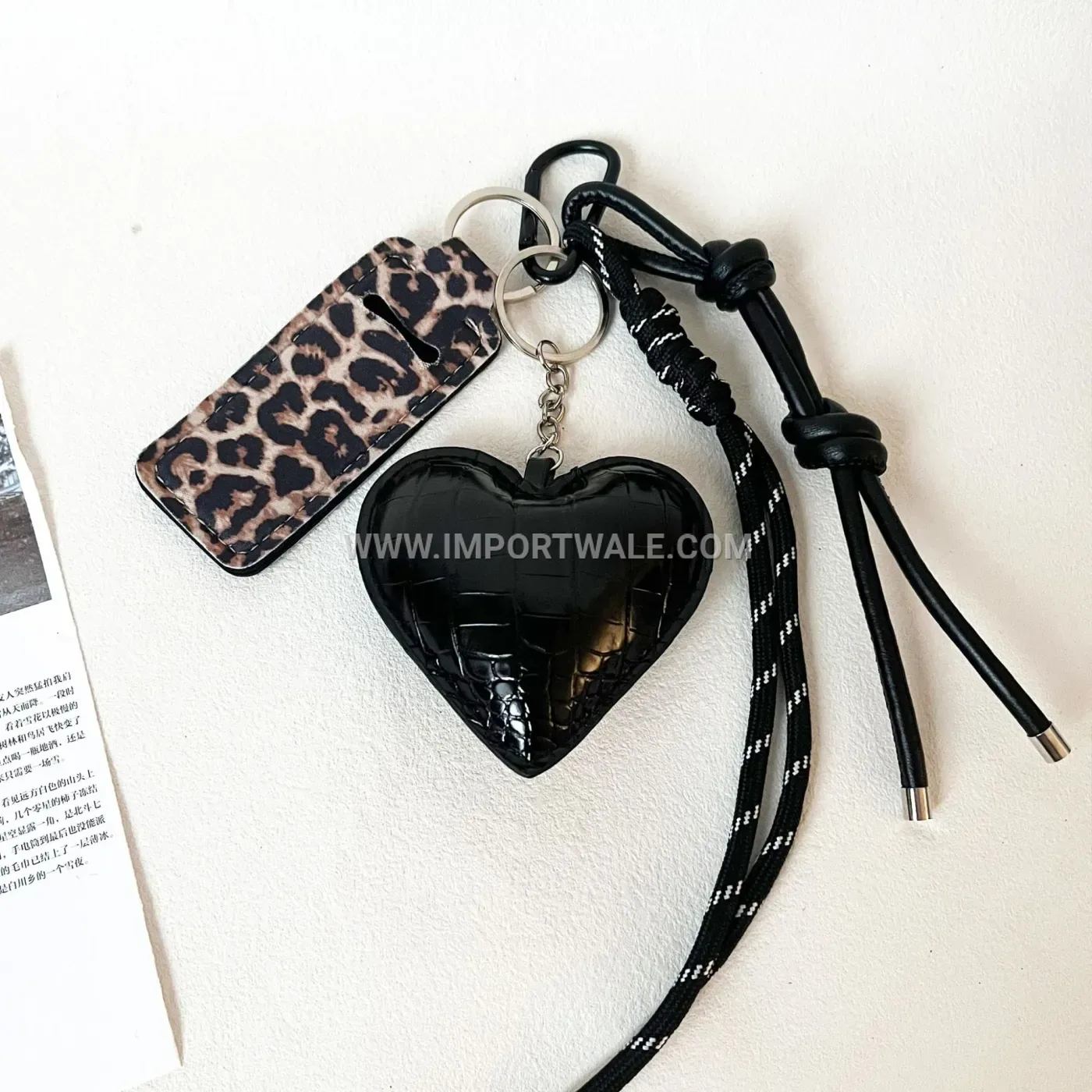 Leopard Print Lipstick and Heart Bag Creative Key chains Keychain